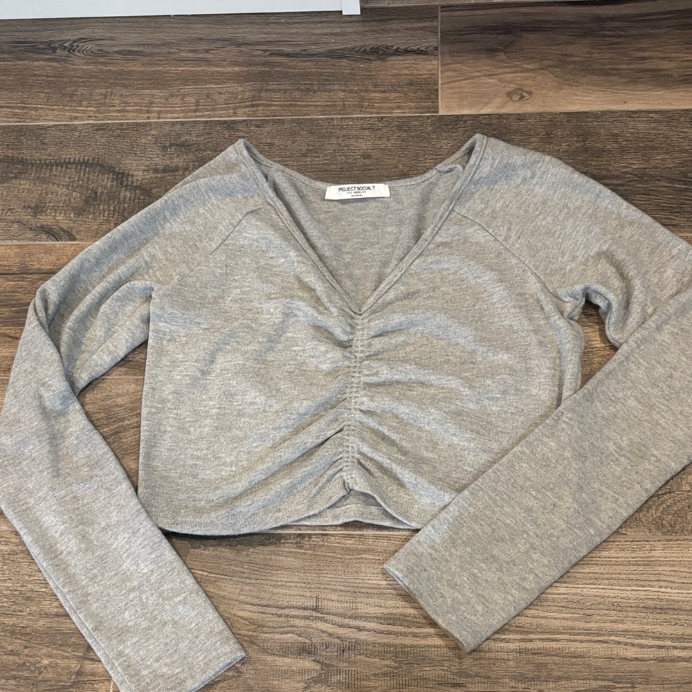 Project Social T Light Gray Ruched Blouse